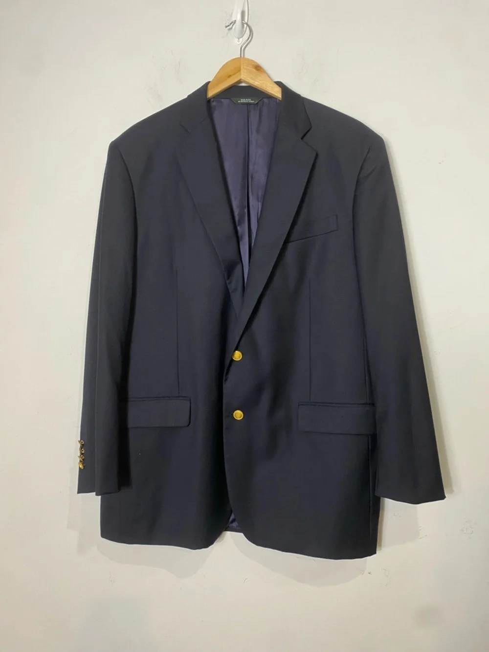BROOKS BROTHERS Madison SaxXon Wool Navy Blazer Sport Coat 46L Gold Button
